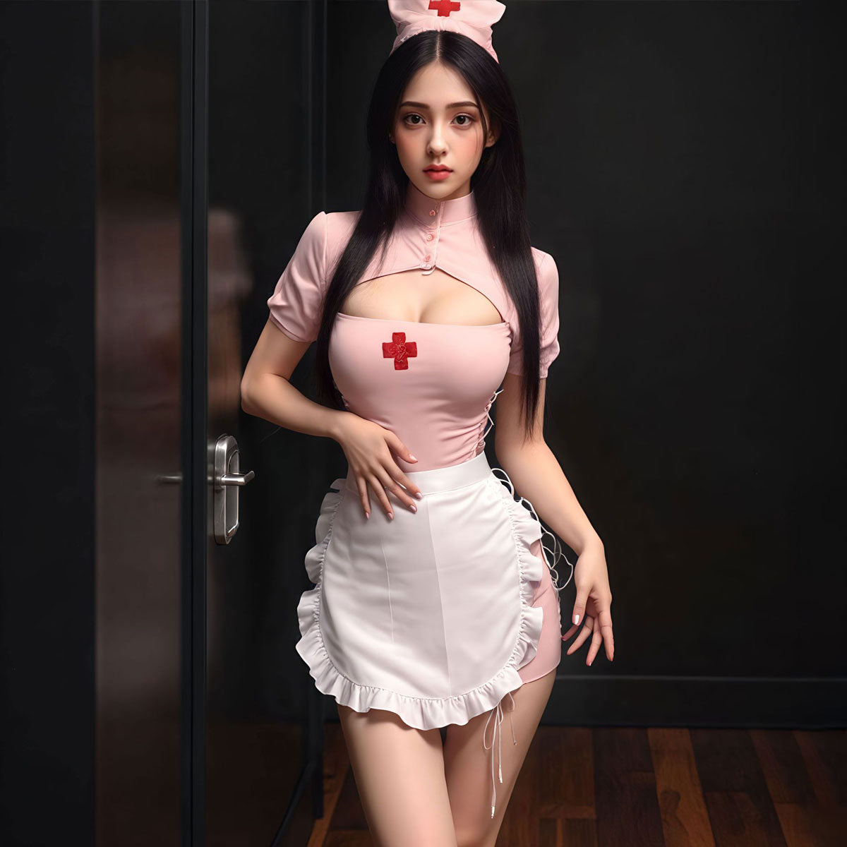 Lingerie Costume Nurse Chemise Sleeves Side Strings UM1199