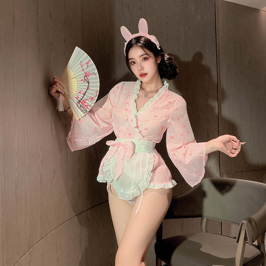 Lingerie Costume Bunny Kimono Bow UN1191
