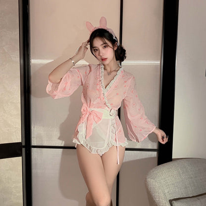 Lingerie Costume Bunny Kimono Bow UN1191