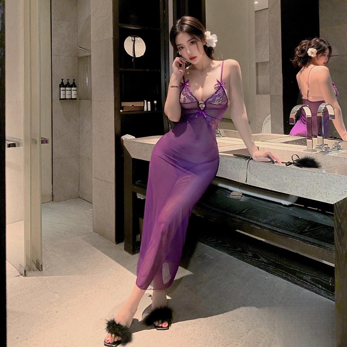 Lingerie Babydoll Long Lace Chest and Underbust UO1150