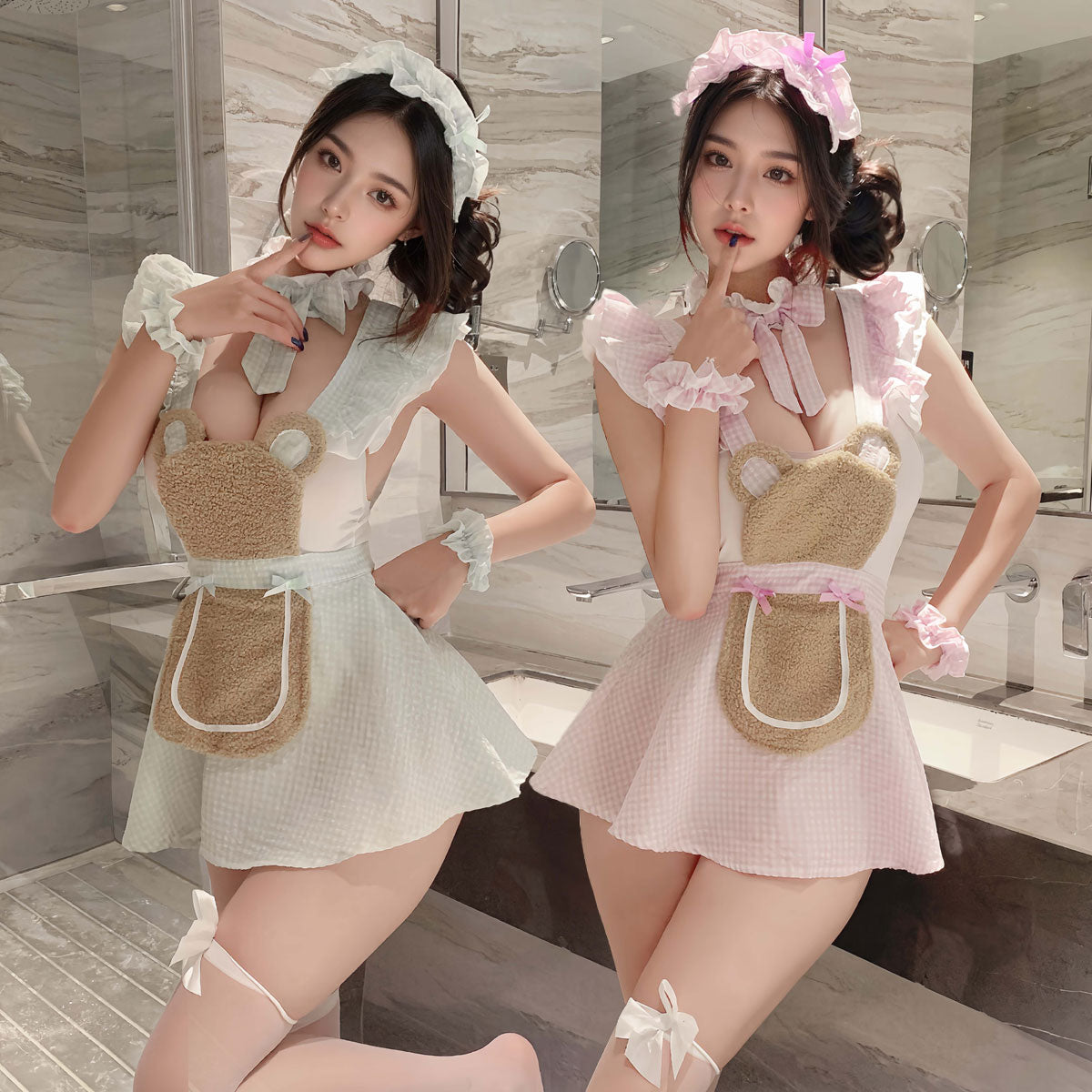 Lingerie Set Costume Bear Maid Babydoll Open Back and Teddy UY0133