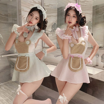 Lingerie Set Costume Bear Maid Babydoll Open Back and Teddy UY0133