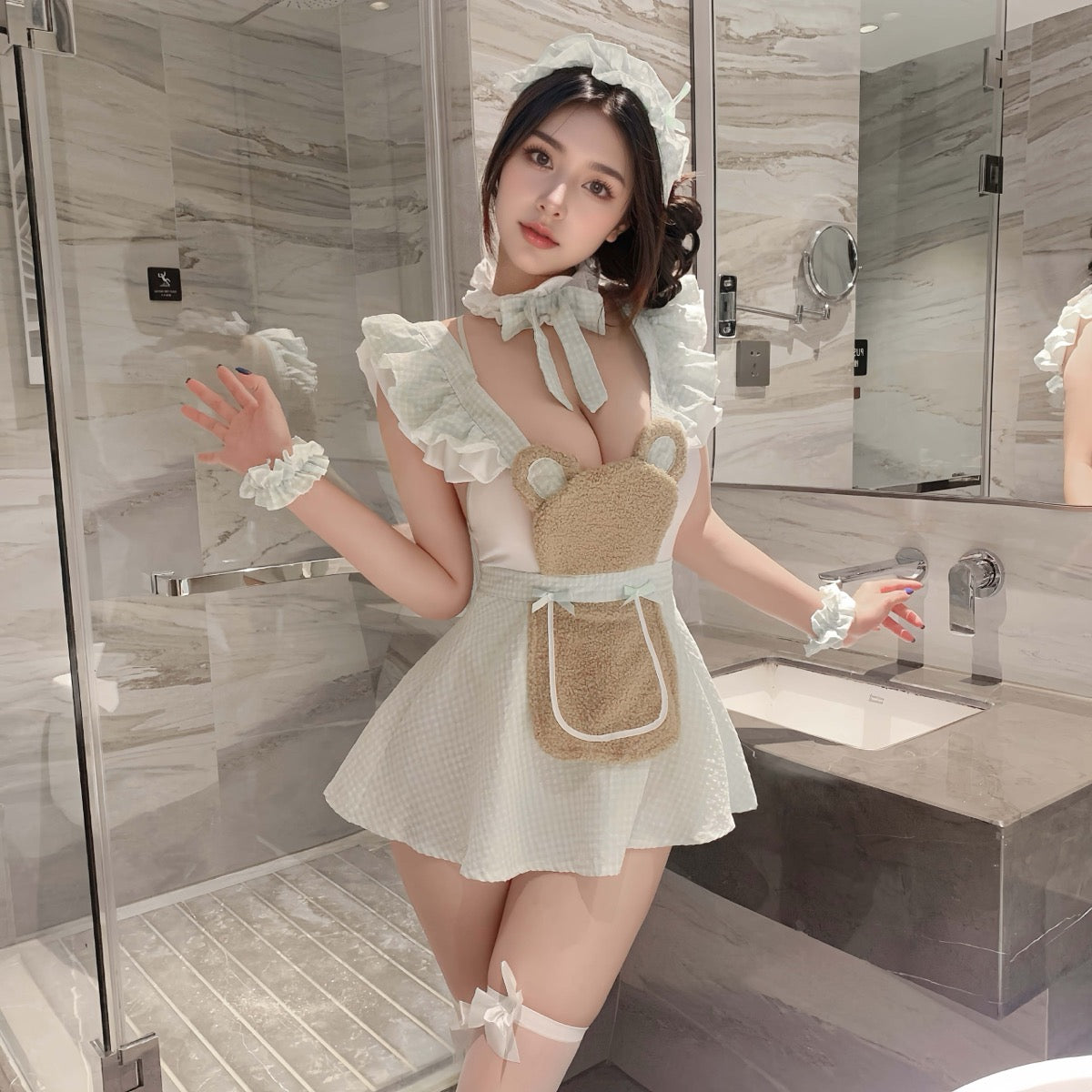 Lingerie Set Costume Bear Maid Babydoll Open Back and Teddy UY0133