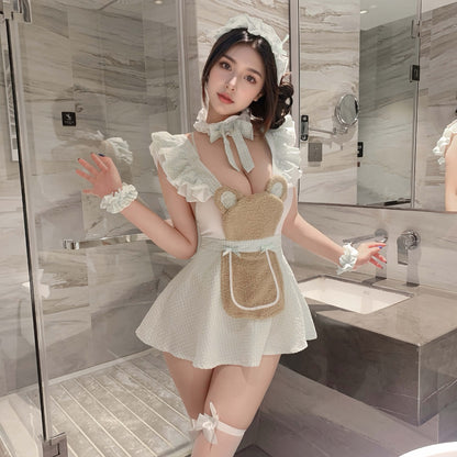 Lingerie Set Costume Bear Maid Babydoll Open Back and Teddy UY0133