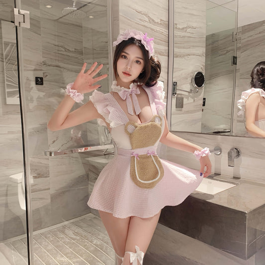 Lingerie Set Costume Bear Maid Babydoll Open Back and Teddy UY0133