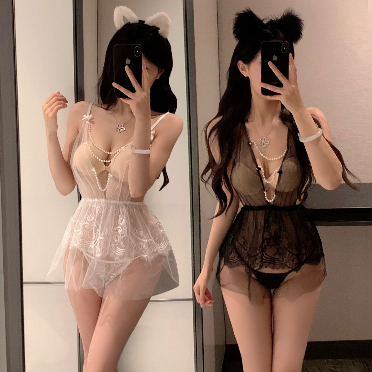 Lingerie Babydoll Deep V Pearl Chest UY0208