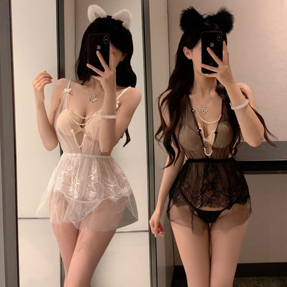 Lingerie Babydoll Deep V Pearl Chest UY0208