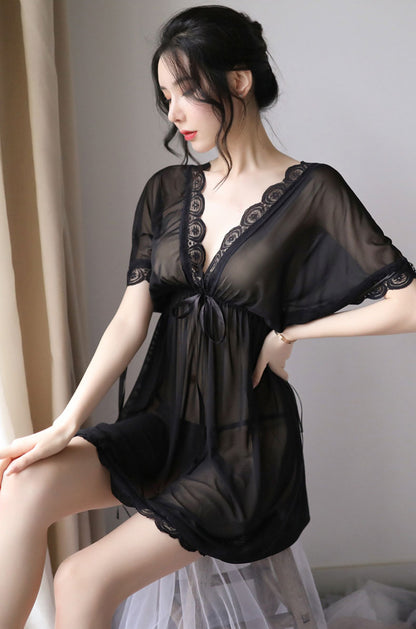 Lingerie Babydoll V Neck Lace Trim UY0609