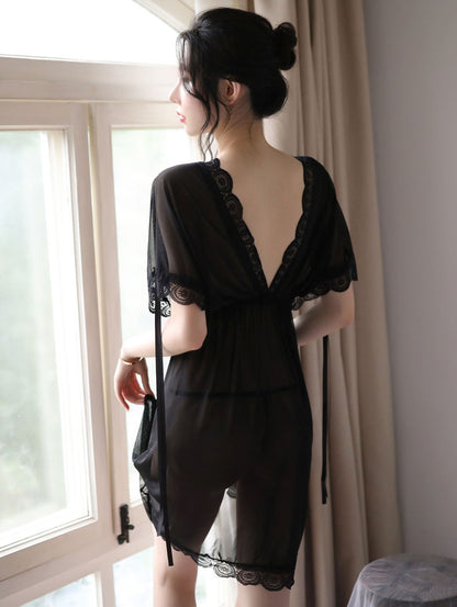 Lingerie Babydoll V Neck Lace Trim UY0609