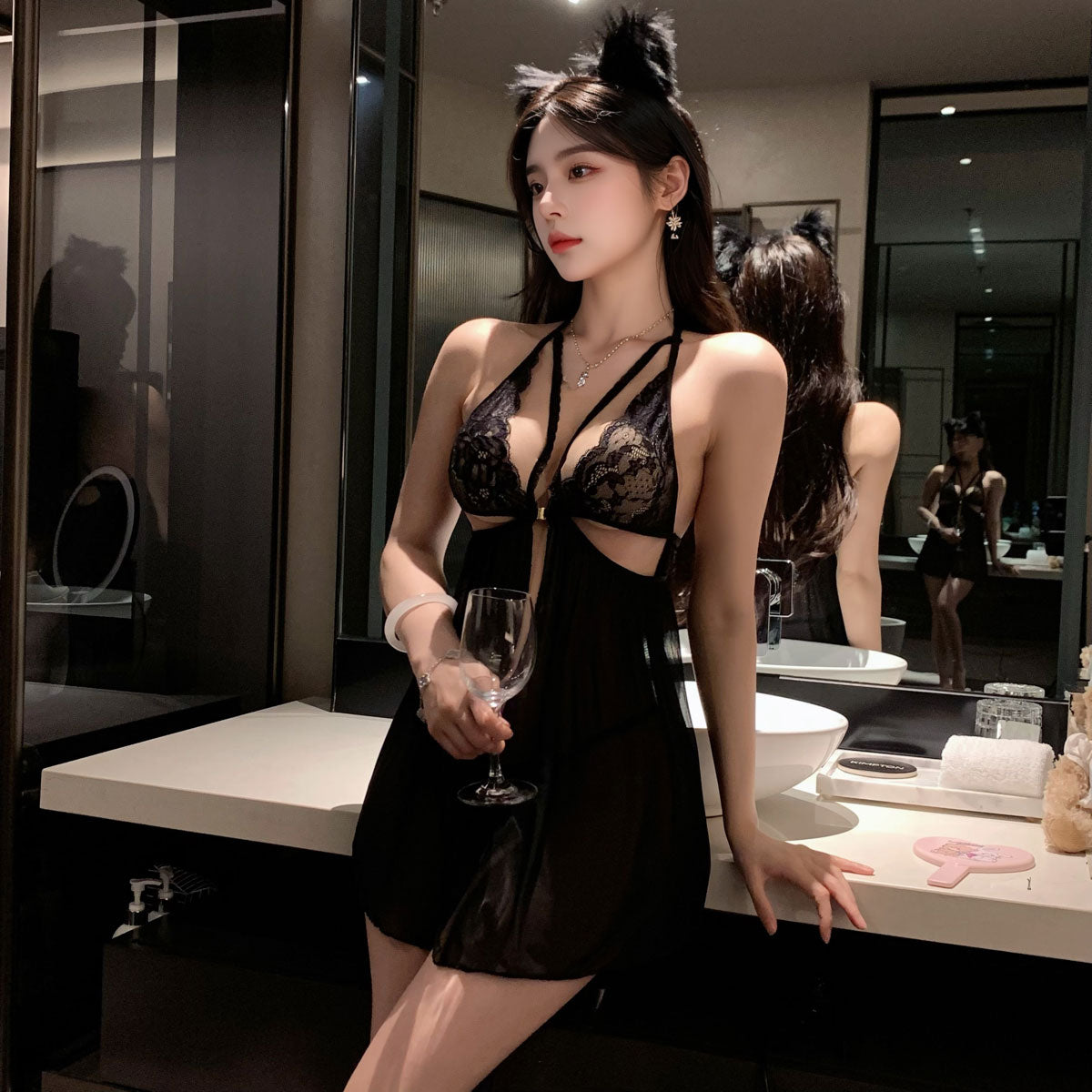 Lingerie Babydoll Lace Chest Open Front UY1182