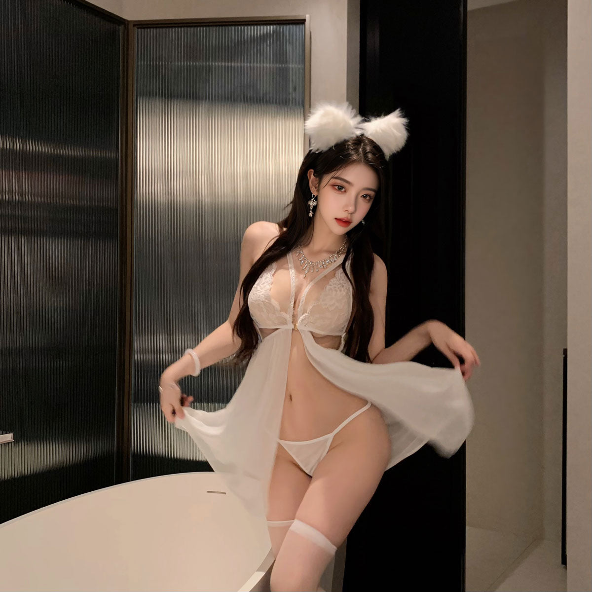 Lingerie Babydoll Lace Chest Open Front UY1182