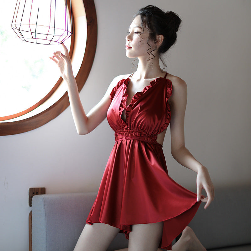 Lingerie Babydoll Deep V Ruffled Halter UY1189