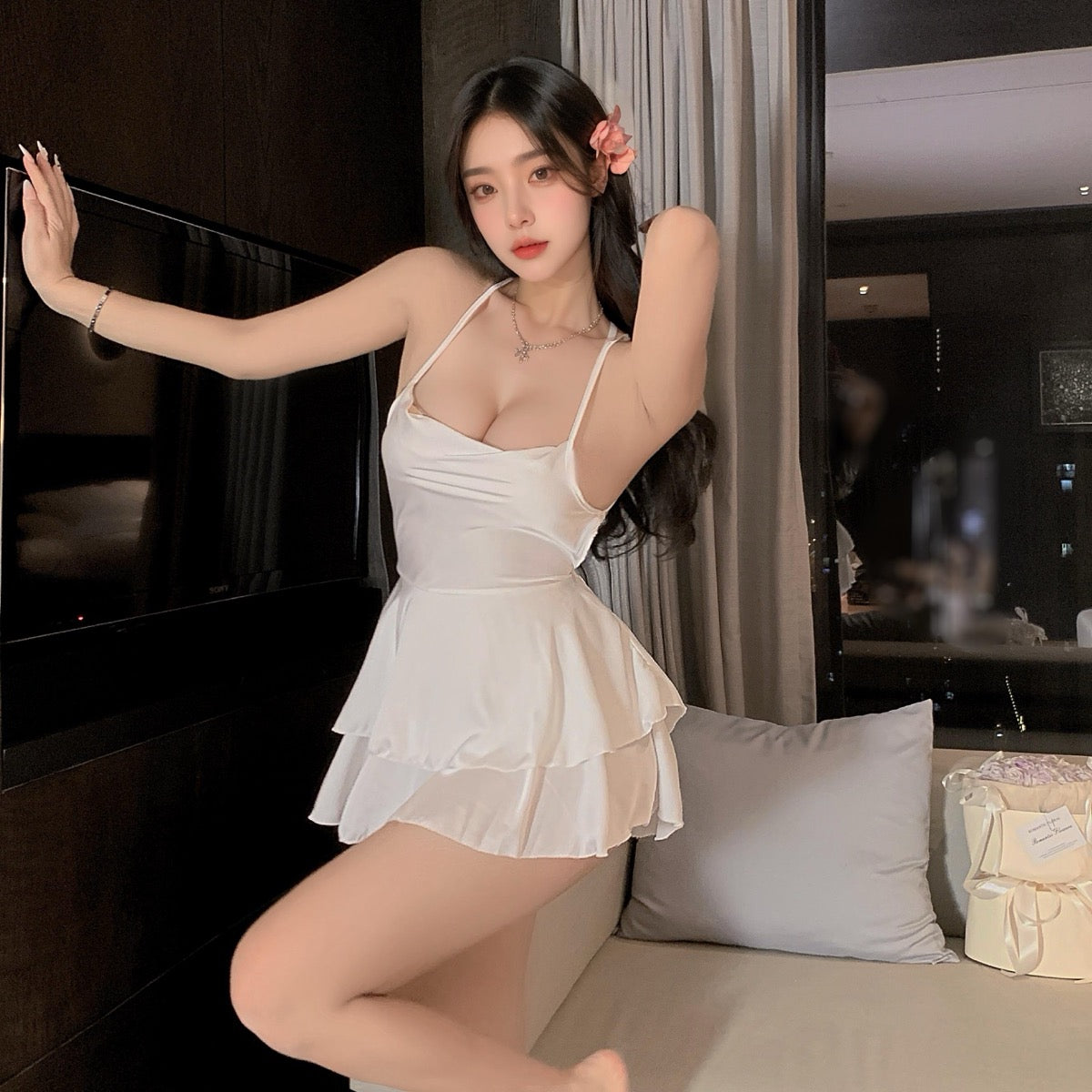 Lingerie Babydoll Layered Skirt X Back UY1403