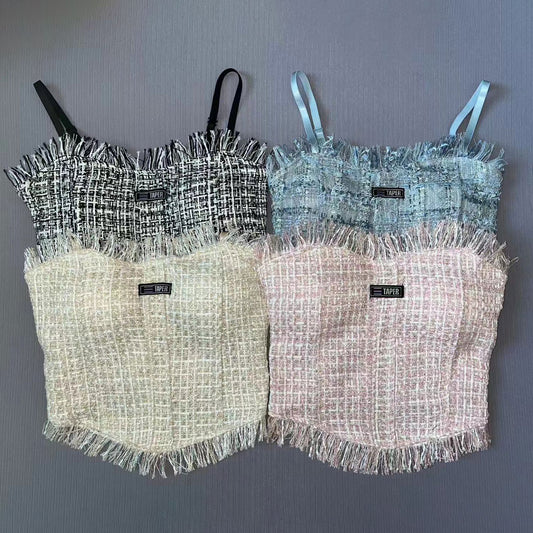 Tank Top Bra Slim Vest Plaid Tassel WUT2258