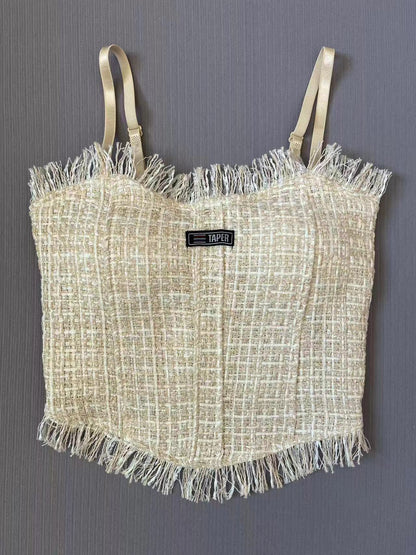 Tank Top Bra Slim Vest Plaid Tassel WUT2258