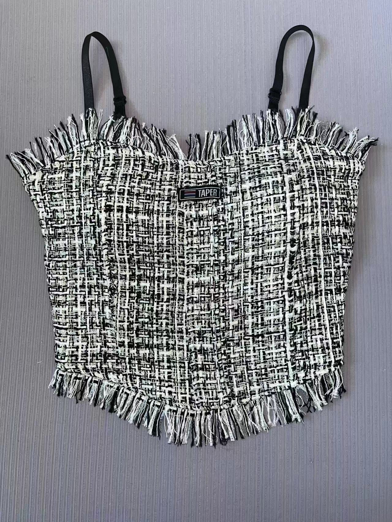 Tank Top Bra Slim Vest Plaid Tassel WUT2258