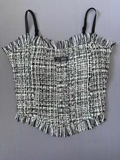 Tank Top Bra Slim Vest Plaid Tassel WUT2258