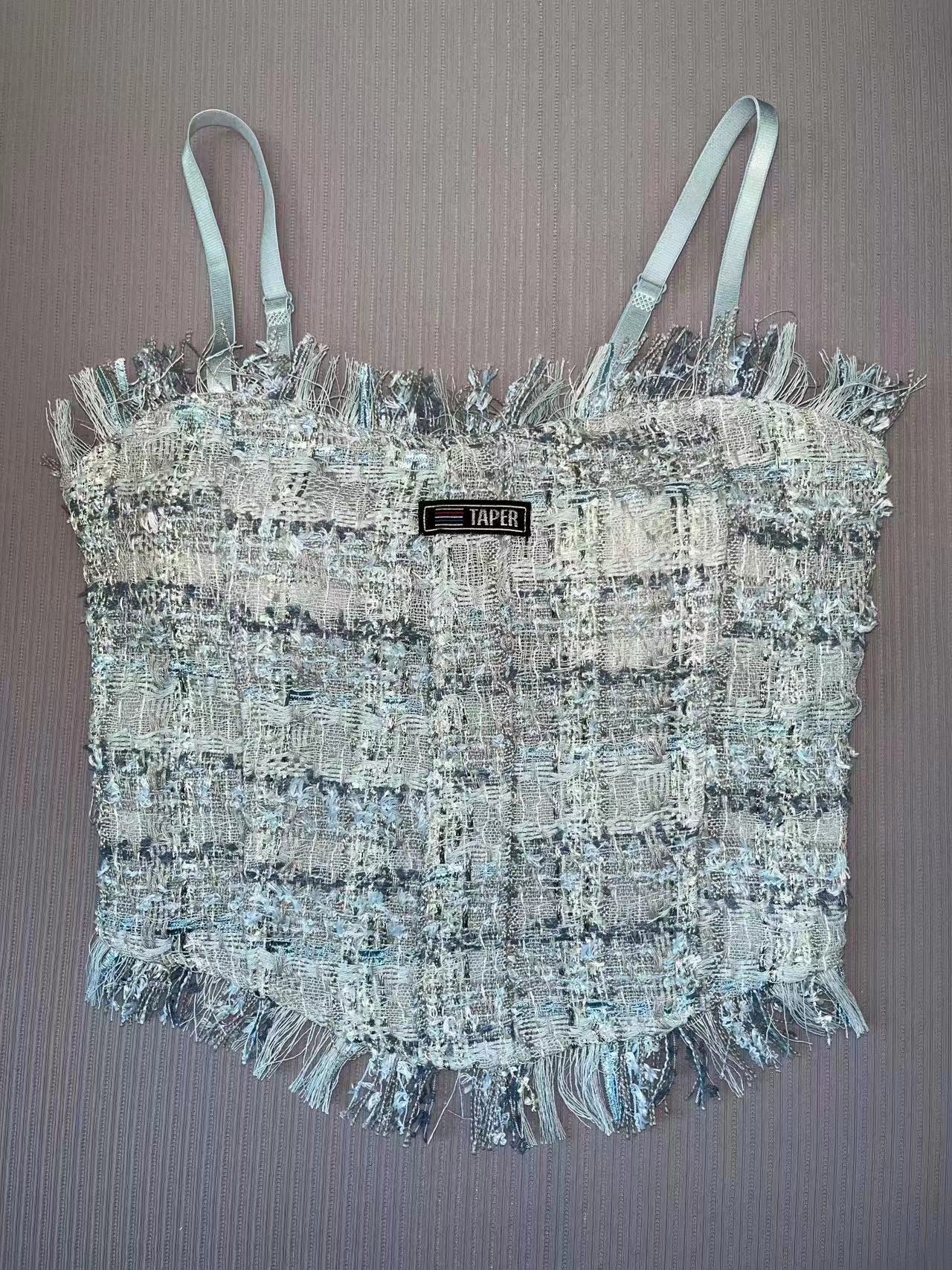 Tank Top Bra Slim Vest Plaid Tassel WUT2258