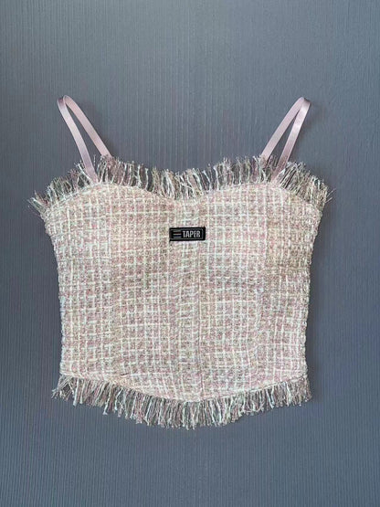 Tank Top Bra Slim Vest Plaid Tassel WUT2258