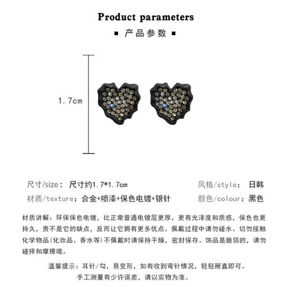 Earring Stud Black Full Diamond Heart XEA0553
