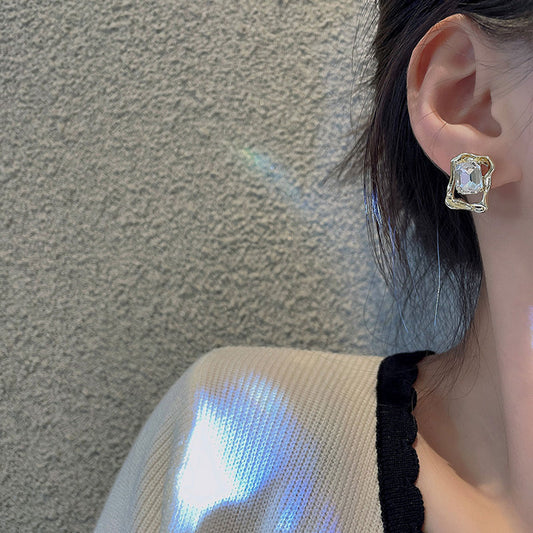 Earring Stud Light Luxury Niche Irregular Metallic Zircon Geometric XEA0767