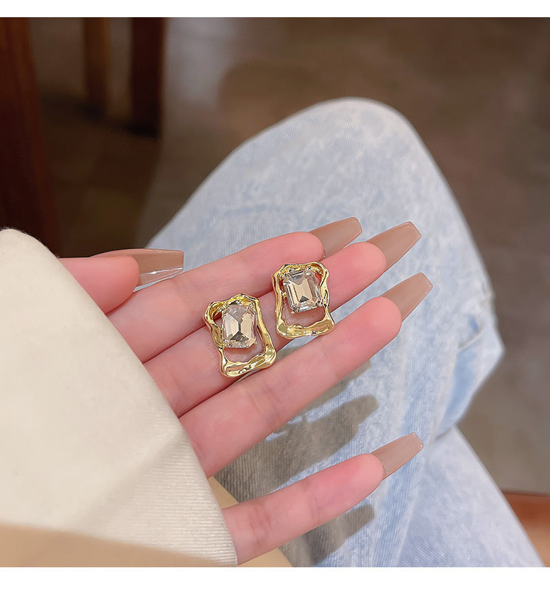 Earring Stud Light Luxury Niche Irregular Metallic Zircon Geometric XEA0767
