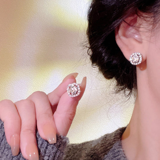 Earring Stud Simple Super Flash Square Zirconium XEA1324