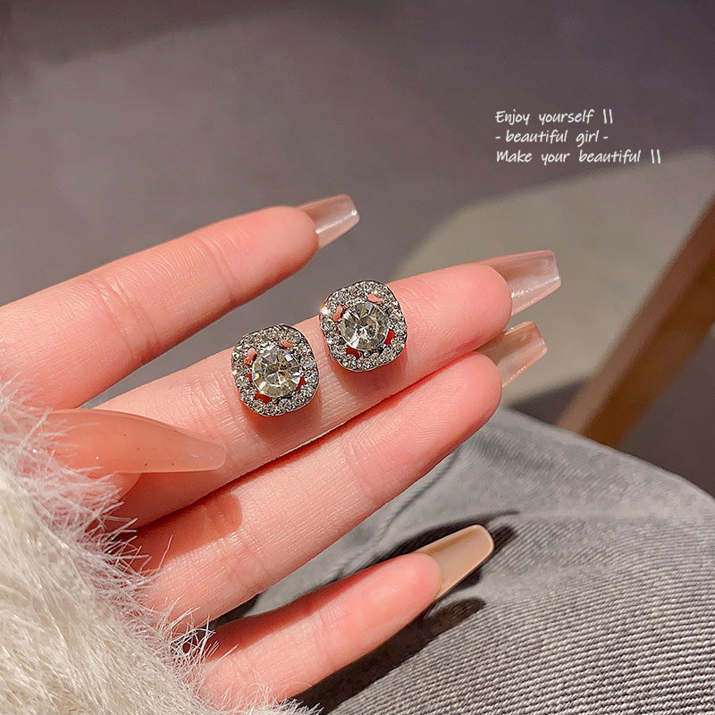 Earring Stud Simple Super Flash Square Zirconium XEA1324