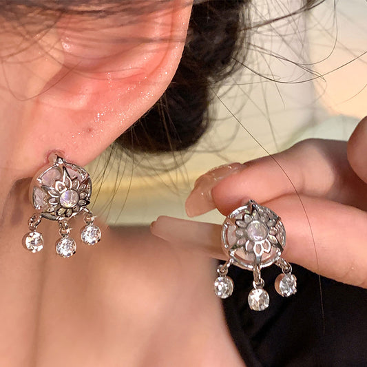 Earring Stud Light Luxury Niche Mesh Zircon XEA1498