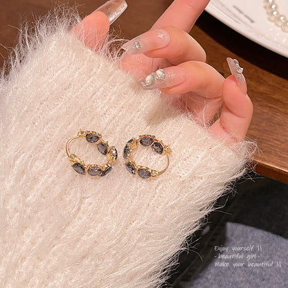Earring Hoop Light Luxury Niche Black Zircon Heart XEA1577