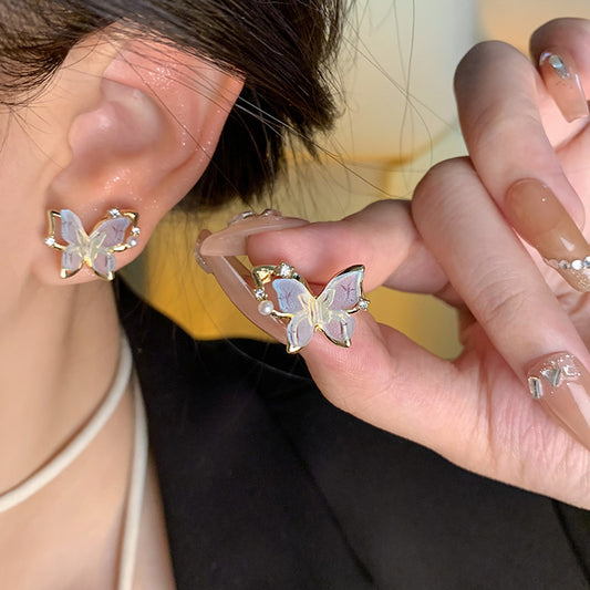 Earring Stud Super Fairy Temperament Gradient Blue Butterfly XEA1617