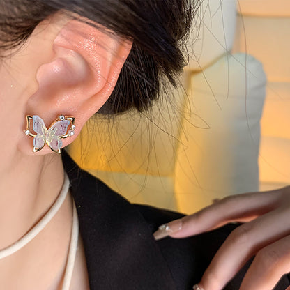 Earring Stud Super Fairy Temperament Gradient Blue Butterfly XEA1617