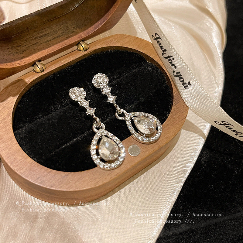 Earring Stud Long Luxury Niche Simple Zircon Teardrop Shape XEA1637