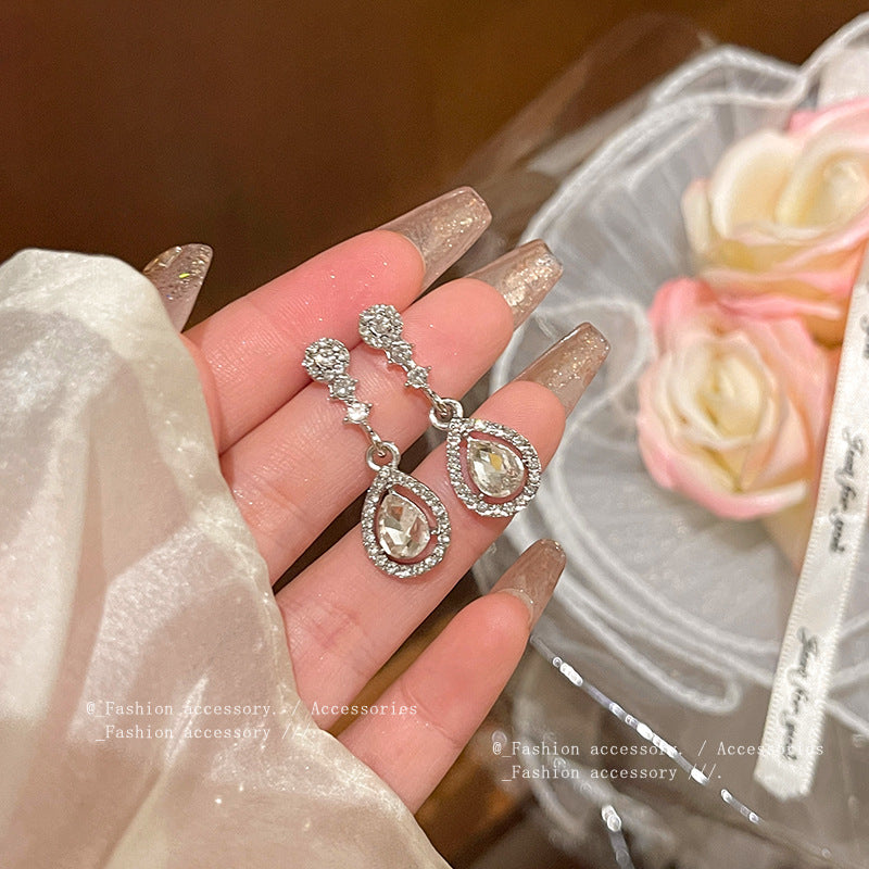 Earring Stud Long Luxury Niche Simple Zircon Teardrop Shape XEA1637