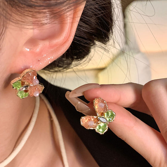 Earring Stud Fresh Color Crystal Broken Diamond Butterfly XEA1669