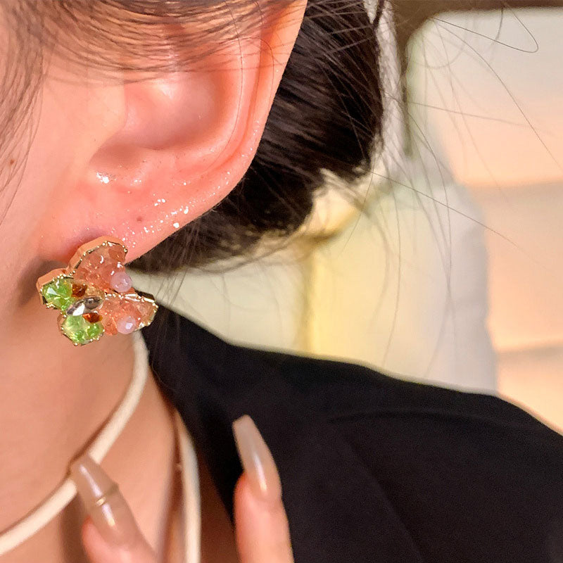 Earring Stud Fresh Color Crystal Broken Diamond Butterfly XEA1669