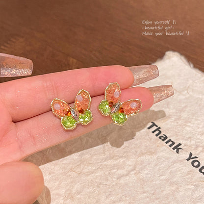 Earring Stud Fresh Color Crystal Broken Diamond Butterfly XEA1669