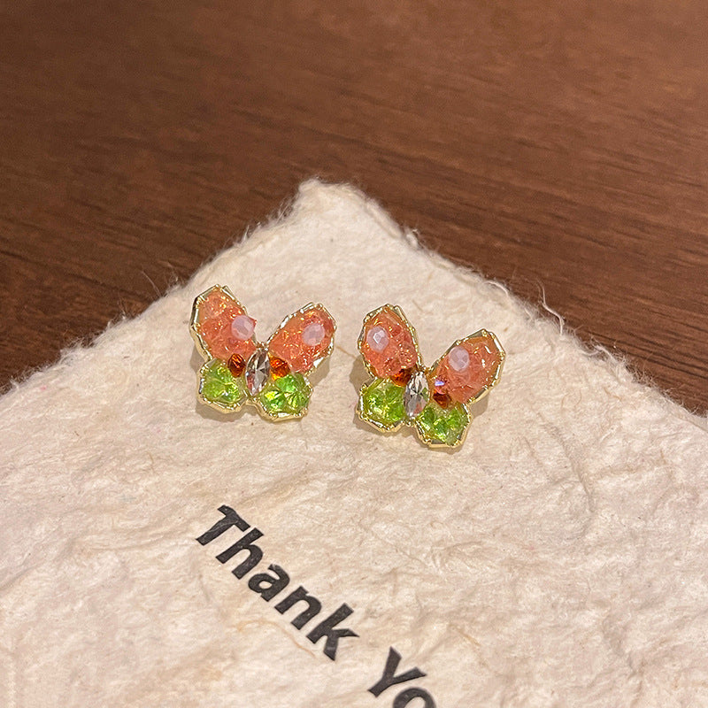 Earring Stud Fresh Color Crystal Broken Diamond Butterfly XEA1669