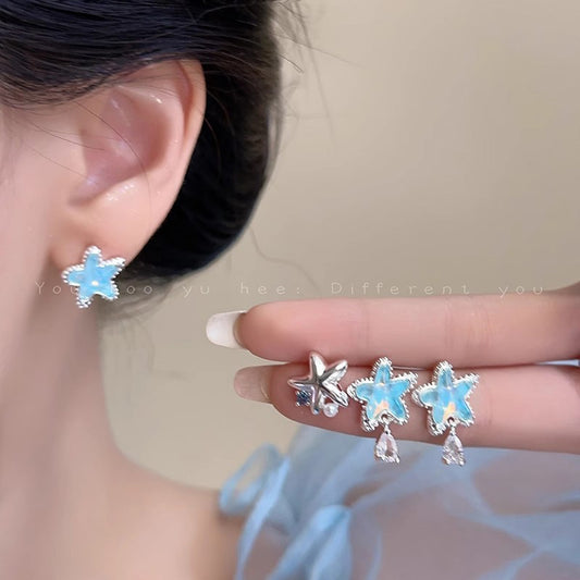 Earring Stud Small Fresh Gradient Blue Star Zircon Teardrop XEA1772 XEA1808