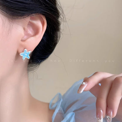 Earring Stud Small Fresh Gradient Blue Star Zircon Teardrop XEA1772 XEA1808