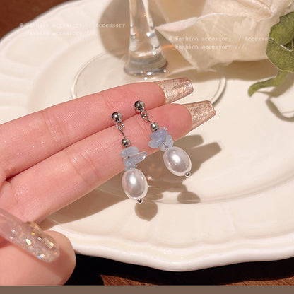 Earring Stud Fresh High Grade Blue Crystal Pearl XEA1803