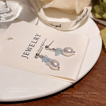 Earring Stud Fresh High Grade Blue Crystal Pearl XEA1803