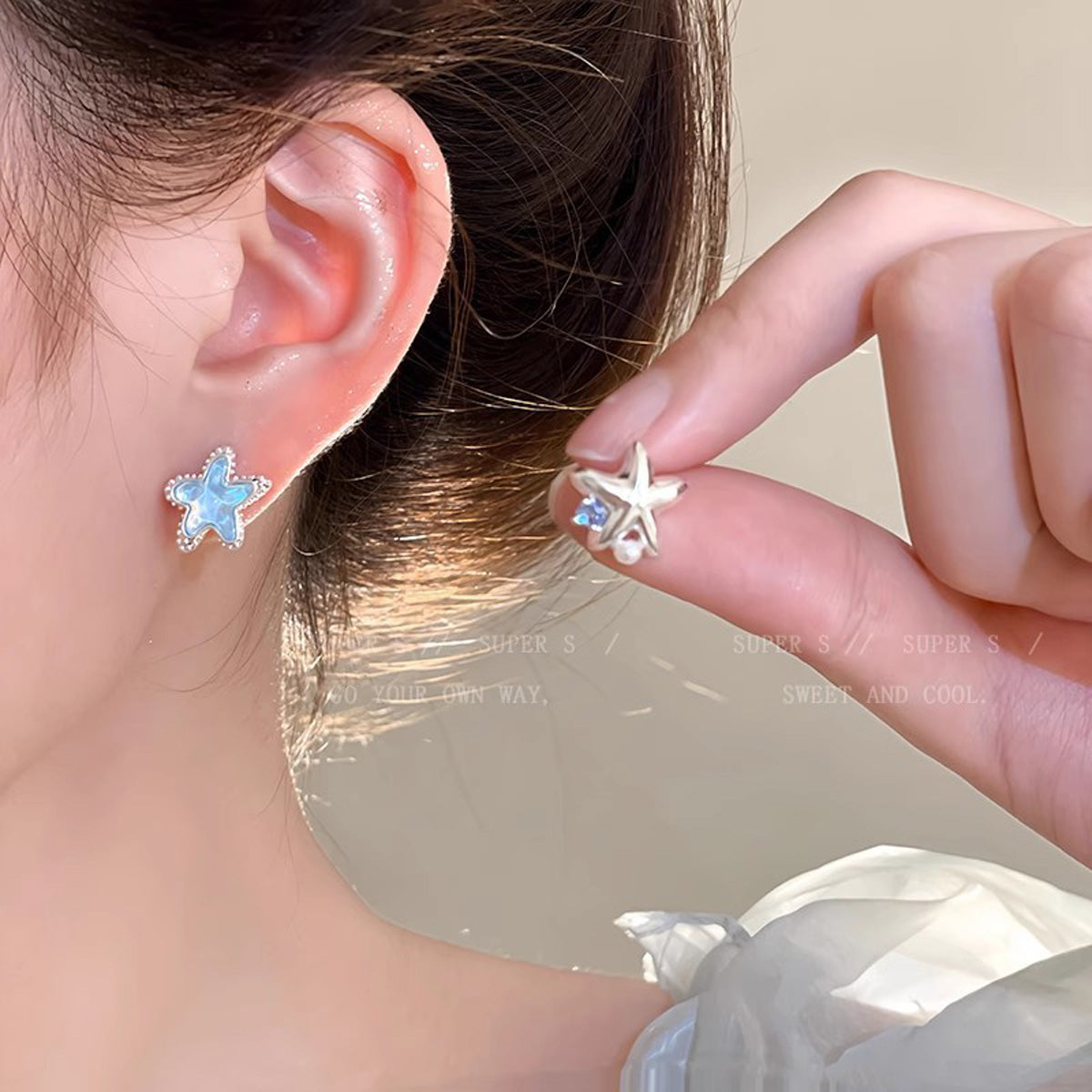 Earring Stud Small Fresh Gradient Blue Star Zircon Teardrop XEA1772 XEA1808