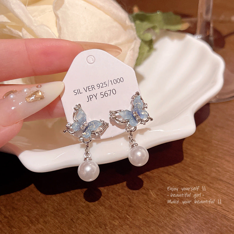 Earring Stud Blue Butterfly Pearl XEA1829