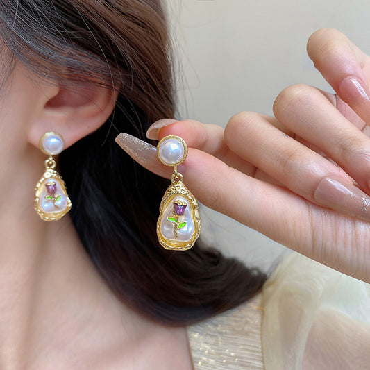 Earring Stud Monet Garden Pearl Flower XEA1839