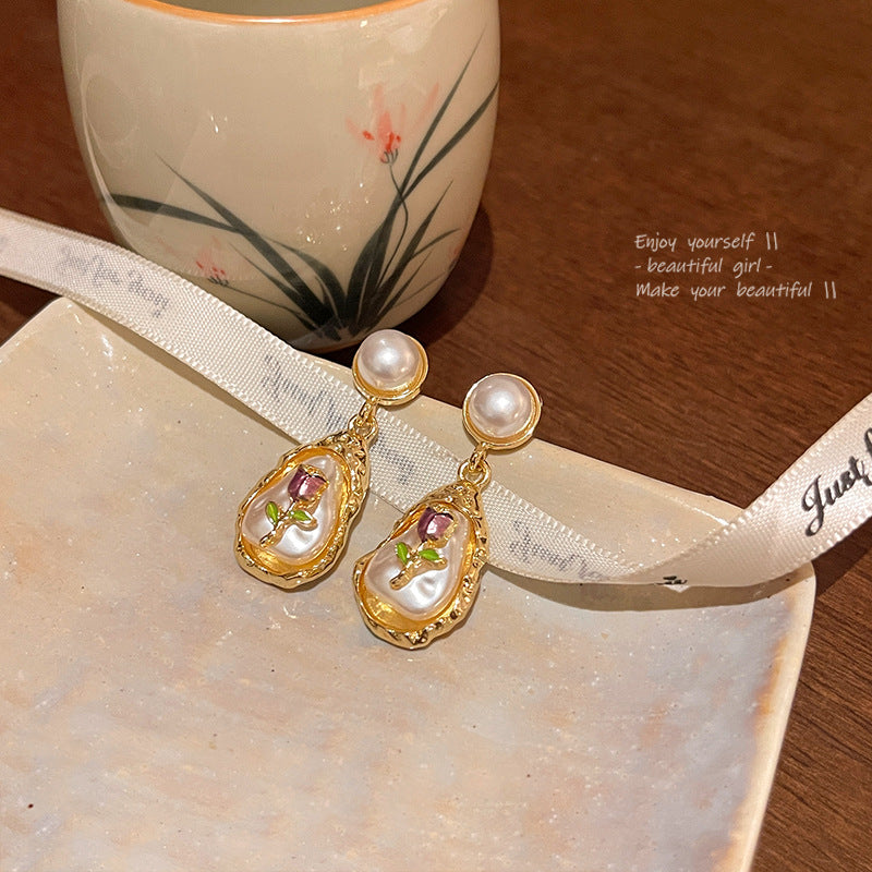 Earring Stud Monet Garden Pearl Flower XEA1839