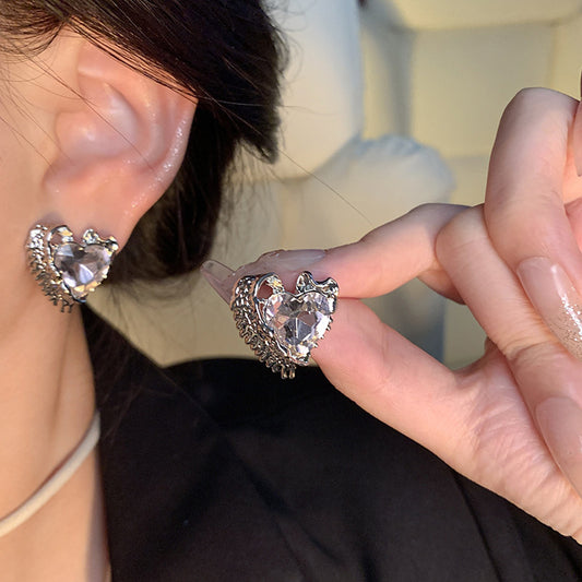 Earring Stud Niche Simple Pink Rhinestone Love XEA1845