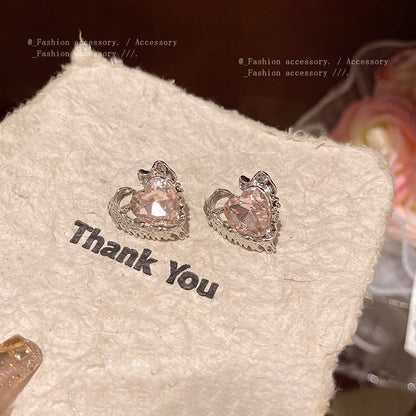 Earring Stud Niche Simple Pink Rhinestone Love XEA1845