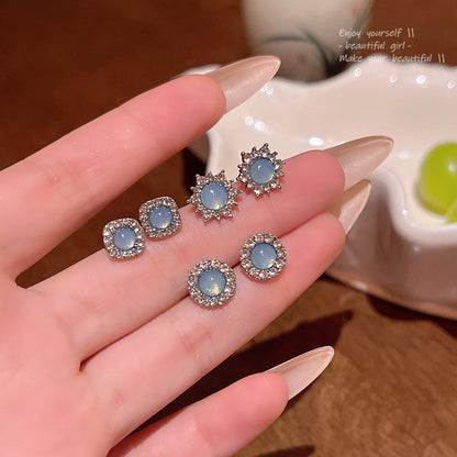 Earring Stud Light Luxury Niche Exquisite Blue Crystal Geometric XEA1874
