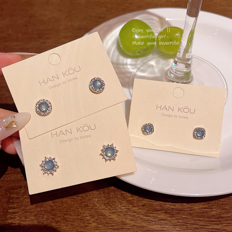 Earring Stud Light Luxury Niche Exquisite Blue Crystal Geometric XEA1874